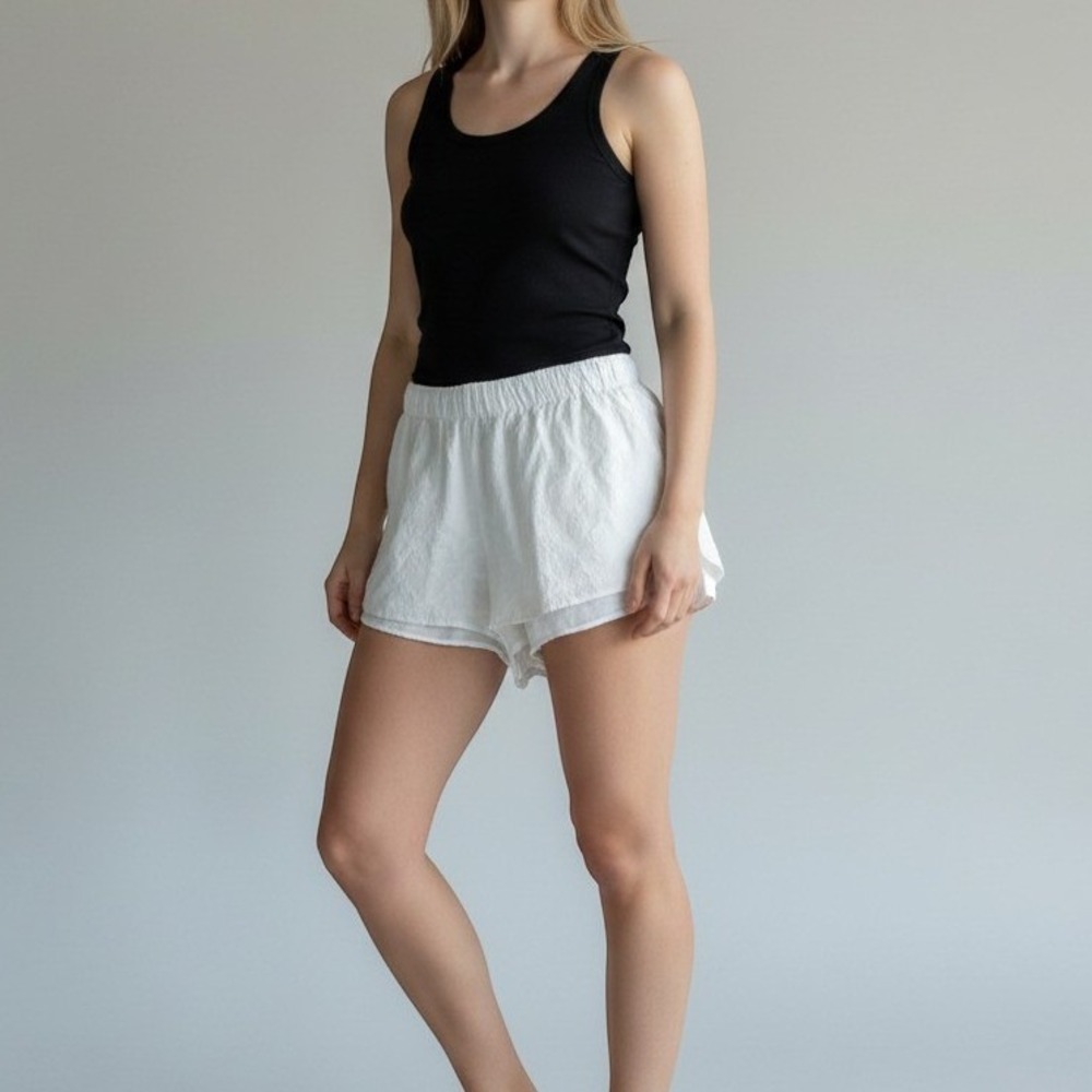 Something Navy Women's White Floral Jacquard Cotton Shorts M Coastal Clean Girl